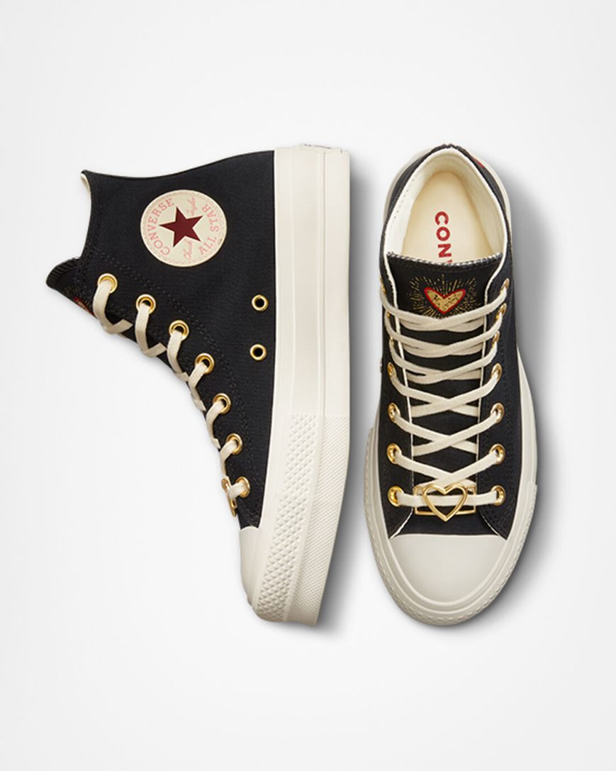 Zapatos Plataforma Converse Chuck Taylor All Star Lift Hearts Altas Mujer Negras Rojas Oscuro | PE 4L078P